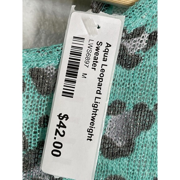 NWT Boutique‎ Aqua Leopard Lightweight Loose Knit Blouse Top Sz M Oversized - Picture 6 of 10